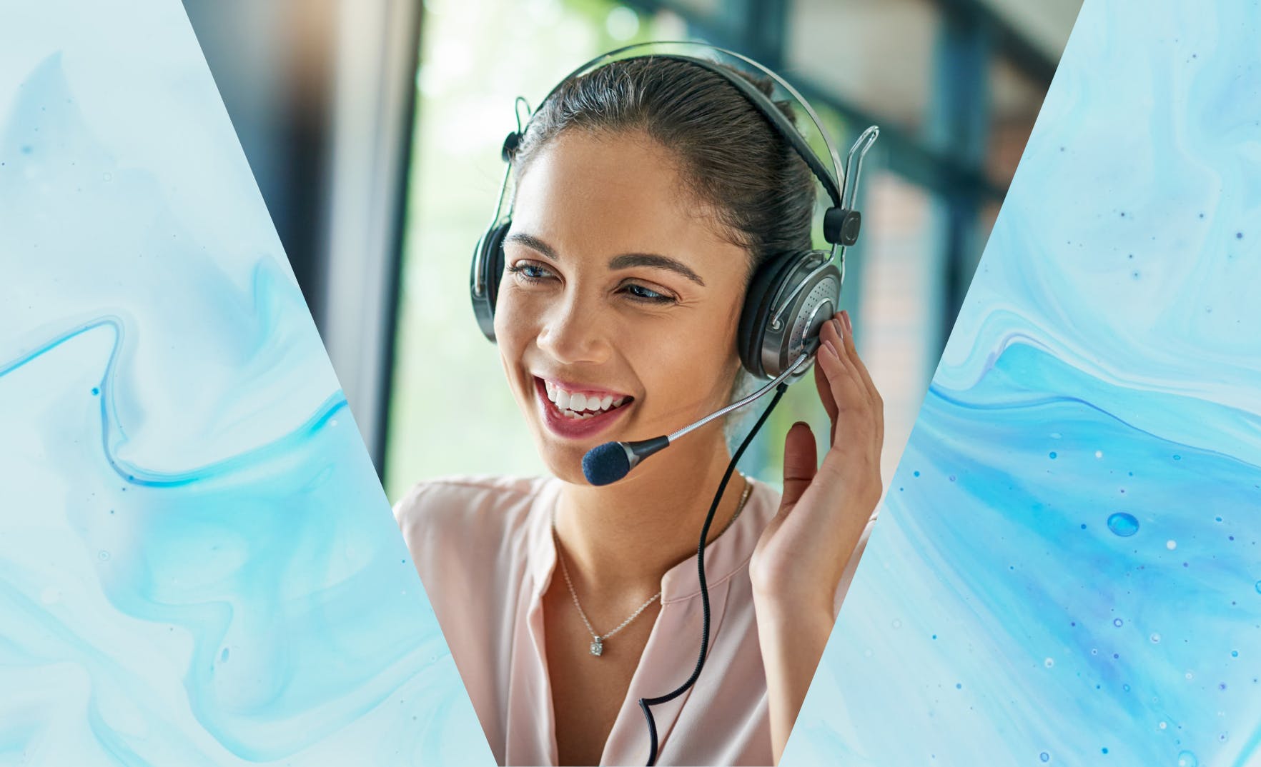 woman smiling with headset on
